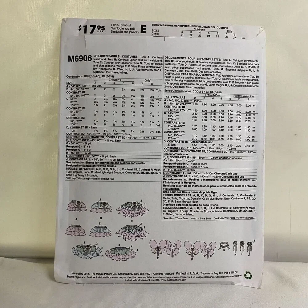 #M6906 McCalls Girls Costumes Sewing Pattern